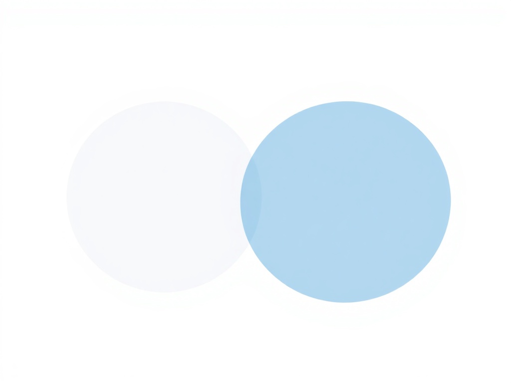 Minimal geometric icon: overlapping translucent circles in blue and grey, clean lines, isolated on white, 8k vector style photorealistic.